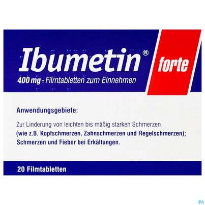Sie sehen eine Packung Ibumetin Filmtabl Forte 400mg 20st, Produktbild: 02 Ibumetin Filmtabl Forte 400mg 20st, A-Nr.: 2420278 - 02