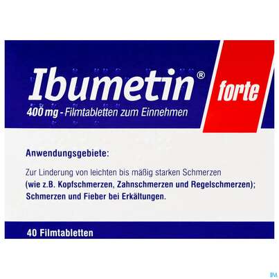 Sie sehen eine Packung Ibumetin Filmtabl Forte 400mg 40st, Produktbild: 02 Ibumetin Filmtabl Forte 400mg 40st, A-Nr.: 2459777 - 02