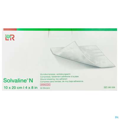 Sie sehen eine Packung Solvaline N-kompresse Steril 10x 20cm 50st, Produktbild: 01 Solvaline N-kompresse Steril 10x 20cm 50st, A-Nr.: 1519750 - 01