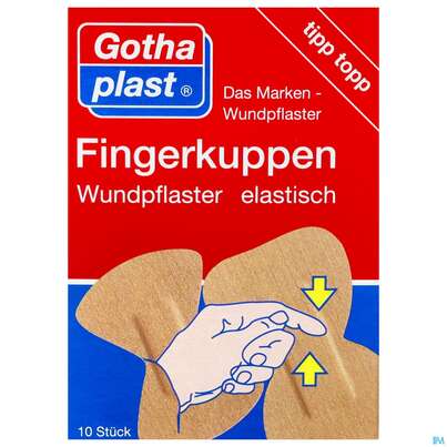 Sie sehen eine Packung Fingerverbaende -gothaplast Kuppenpflaster Elastisch 10st, Produktbild: 01 Fingerverbaende -gothaplast Kuppenpflaster Elastisch 10st, A-Nr.: 2418198 - 01
