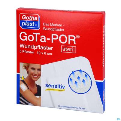 Sie sehen eine Packung Wundpflaster Gota-por Steril 100x 60mm 5st, Produktbild: 02 Wundpflaster Gota-por Steril 100x 60mm 5st, A-Nr.: 4173186 - 02