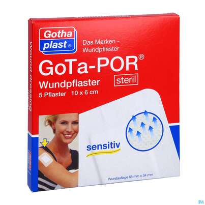 Sie sehen eine Packung Wundpflaster Gota-por Steril 100x 60mm 5st, Produktbild: 03 Wundpflaster Gota-por Steril 100x 60mm 5st, A-Nr.: 4173186 - 03