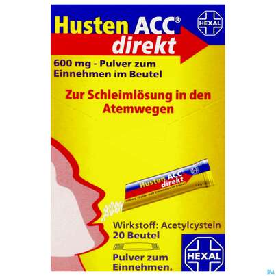 Sie sehen eine Packung Husten Acc Direkt Pulver Z.einnehmen Im Beutel 600mg 20st, Produktbild: 01 Husten Acc Direkt Pulver Z.einnehmen Im Beutel 600mg 20st, A-Nr.: 4475869 - 01