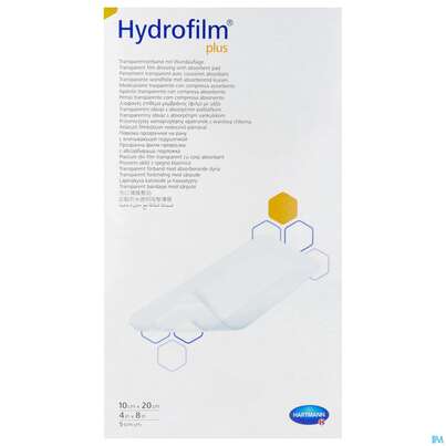 Sie sehen eine Packung Wundverband Hydrofilm/plus 10x 20cm 5st, Produktbild: 01 Wundverband Hydrofilm/plus 10x 20cm 5st, A-Nr.: 3697266 - 01