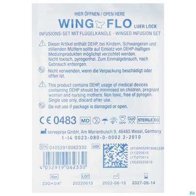 Sie sehen eine Packung Injektionsspritzen U.zubeh. Verweilkanuelen Butterfly/mediwing G 23 40023100 1st, Produktbild: 01 Injektionsspritzen U.zubeh. Verweilkanuelen Butterfly/mediwing G 23 40023100 1st, A-Nr.: 4751594 - 01