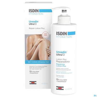Sie sehen eine Packung Isdin Ureadin Ultra 10% Urea Repair Lotion Plus 400ml, Produktbild: 06 Isdin Ureadin Ultra 10% Urea Repair Lotion Plus 400ml, A-Nr.: 4848276 - 06