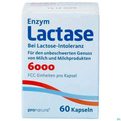 Sie sehen eine Packung Lactase Enzym/kapseln 6.000 Fcc -pro Natura 60st, Produktbild: 01 Lactase Enzym/kapseln 6.000 Fcc -pro Natura 60st, A-Nr.: 3973140 - 01