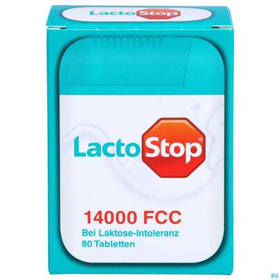 Sie sehen eine Packung Lactostop Tabl 14000 Fcc 80st, Produktbild: 01 Lactostop Tabl 14000 Fcc 80st, A-Nr.: 4303430 - 01