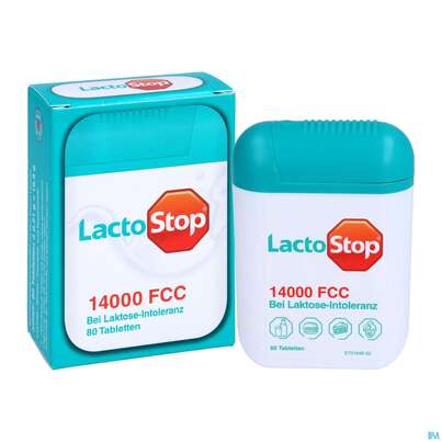 Sie sehen eine Packung Lactostop Tabl 14000 Fcc 80st, Produktbild: 05 Lactostop Tabl 14000 Fcc 80st, A-Nr.: 4303430 - 05