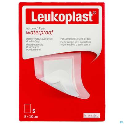 Sie sehen eine Packung Wundverband Leukomed/t Plus/leukopor Folienverband/+auflage Steril 8x10cm 5st, Produktbild: 01 Wundverband Leukomed/t Plus/leukopor Folienverband/+auflage Steril 8x10cm 5st, A-Nr.: 4746713 - 01