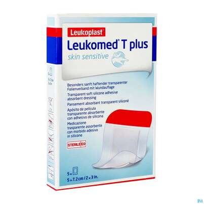 Sie sehen eine Packung Wundverband Leukomed T Plus/skin Sensitiv Folienverband +auflage Steril 5x7,2 Cm 5st, Produktbild: 02 Wundverband Leukomed T Plus/skin Sensitiv Folienverband +auflage Steril 5x7,2 Cm 5st, A-Nr.: 5267618 - 02