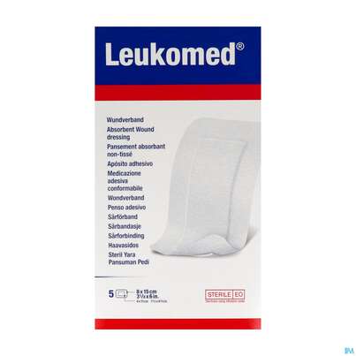 Sie sehen eine Packung Wundverband Leukomed/steril Verklebungsschutz 8x15cm 5st, Produktbild: 04 Wundverband Leukomed/steril Verklebungsschutz 8x15cm 5st, A-Nr.: 3091262 - 04