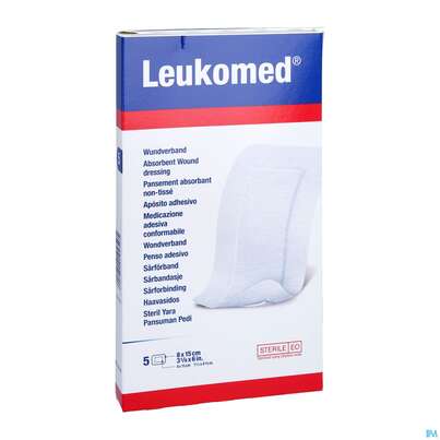 Sie sehen eine Packung Wundverband Leukomed/steril Verklebungsschutz 8x15cm 5st, Produktbild: 07 Wundverband Leukomed/steril Verklebungsschutz 8x15cm 5st, A-Nr.: 3091262 - 07