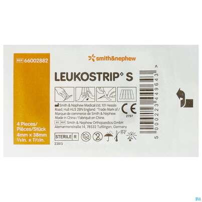 Sie sehen eine Packung Wundnahtstreifen Leukostrip/s 4x 38mm 1 Briefchen Zu 4 Streifen2882 1pk, Produktbild: 01 Wundnahtstreifen Leukostrip/s 4x 38mm 1 Briefchen Zu 4 Streifen2882 1pk, A-Nr.: 2830349 - 01