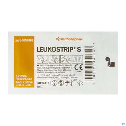 Sie sehen eine Packung Wundnahtstreifen Leukostrip/s 4x 38mm 1 Briefchen Zu 4 Streifen2882 1pk, Produktbild: 02 Wundnahtstreifen Leukostrip/s 4x 38mm 1 Briefchen Zu 4 Streifen2882 1pk, A-Nr.: 2830349 - 02
