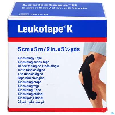 Sie sehen eine Packung Tape Kinesiologisch Leukotape K 5mx 5cm Schwarz 1st, Produktbild: 01 Tape Kinesiologisch Leukotape K 5mx 5cm Schwarz 1st, A-Nr.: 3477346 - 01