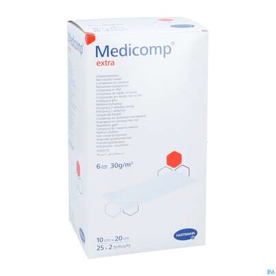Sie sehen eine Packung Kompressen Medicomp/extra Vliesstoff 6fach Steril 10x 20cm 25x2 50st, Produktbild: 03 Kompressen Medicomp/extra Vliesstoff 6fach Steril 10x 20cm 25x2 50st, A-Nr.: 1652070 - 03
