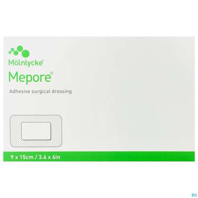 Sie sehen eine Packung Wundverband Mepore Steril Pharm 9x 15cm 5st, Produktbild: 01 Wundverband Mepore Steril Pharm 9x 15cm 5st, A-Nr.: 3627320 - 01