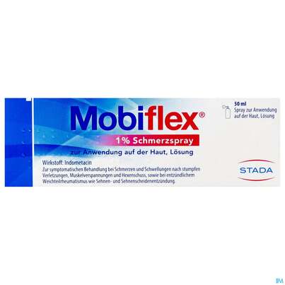 Sie sehen eine Packung Mobiflex 1% Schmerzspray Z.anwend. Auf D.haut 50ml, Produktbild: 01 Mobiflex 1% Schmerzspray Z.anwend. Auf D.haut 50ml, A-Nr.: 4975589 - 01