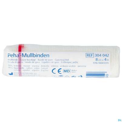 Sie sehen eine Packung Mullbinden Peha Zellw/baumw Festkantig 20fadig 4mx 8cm 1st, Produktbild: 01 Mullbinden Peha Zellw/baumw Festkantig 20fadig 4mx 8cm 1st, A-Nr.: 4174441 - 01