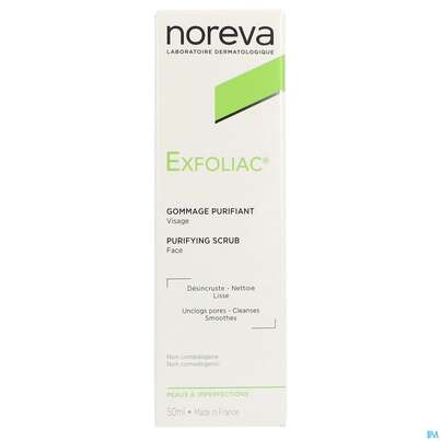 Sie sehen eine Packung Noreva Exfoliac Gesichtspeeling 50ml, Produktbild: 01 Noreva Exfoliac Gesichtspeeling 50ml, A-Nr.: 5214214 - 01