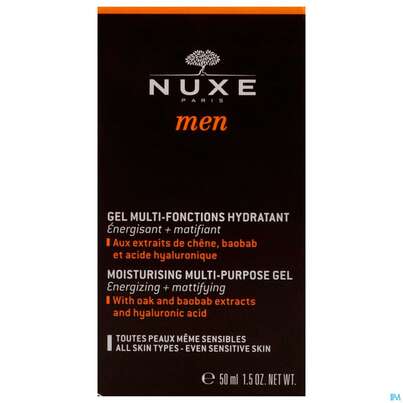 Sie sehen eine Packung Nuxe Men Gel Multi-fontions Hydratant 50ml, Produktbild: 01 Nuxe Men Gel Multi-fontions Hydratant 50ml, A-Nr.: 4080504 - 01