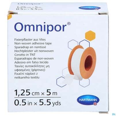 Sie sehen eine Packung Fixierpflaster Omnipor 5mx 1,25cm 1st, Produktbild: 01 Fixierpflaster Omnipor 5mx 1,25cm 1st, A-Nr.: 1566040 - 01