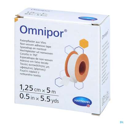 Sie sehen eine Packung Fixierpflaster Omnipor 5mx 1,25cm 1st, Produktbild: 02 Fixierpflaster Omnipor 5mx 1,25cm 1st, A-Nr.: 1566040 - 02