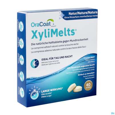 Sie sehen eine Packung Xylimelts Hafttabl 40s Neutral Artikelnr 01ac0035 40st, Produktbild: 02 Xylimelts Hafttabl 40s Neutral Artikelnr 01ac0035 40st, A-Nr.: 4165436 - 02