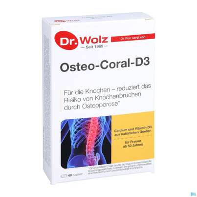 Sie sehen eine Packung Osteo Coral D3 Kapseln Dr.wolz Nr 60652 60st, Produktbild: 03 Osteo Coral D3 Kapseln Dr.wolz Nr 60652 60st, A-Nr.: 4151380 - 03