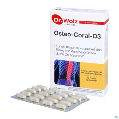 Sie sehen eine Packung Osteo Coral D3 Kapseln Dr.wolz Nr 60652 60st, Produktbild: 04 Osteo Coral D3 Kapseln Dr.wolz Nr 60652 60st, A-Nr.: 4151380 - 04