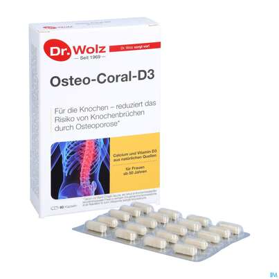 Sie sehen eine Packung Osteo Coral D3 Kapseln Dr.wolz Nr 60652 60st, Produktbild: 05 Osteo Coral D3 Kapseln Dr.wolz Nr 60652 60st, A-Nr.: 4151380 - 05