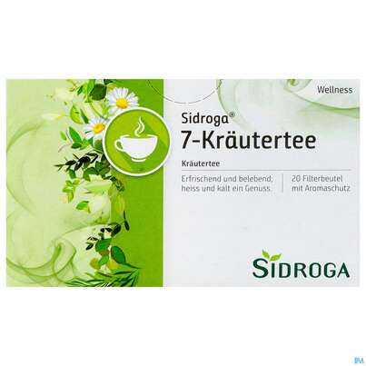 Sie sehen eine Packung Sidroga Tee Doppelkammerbeutel Wellness 7-kraeuter 20st, Produktbild: 01 Sidroga Tee Doppelkammerbeutel Wellness 7-kraeuter 20st, A-Nr.: 3755408 - 01