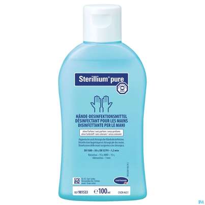 Sie sehen eine Packung Sterillium Haendedesinfektion Pure 100ml, Produktbild: 02 Sterillium Haendedesinfektion Pure 100ml, A-Nr.: 5744188 - 02