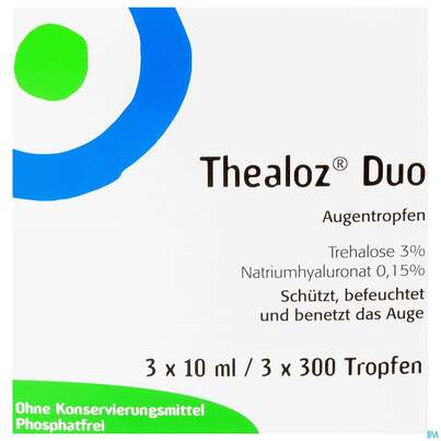 Sie sehen eine Packung Augentropfen Thealoz/duo Trehalose+hyaluronsaeure Original 3x10m 30ml, Produktbild: 02 Augentropfen Thealoz/duo Trehalose+hyaluronsaeure Original 3x10m 30ml, A-Nr.: 4523574 - 02