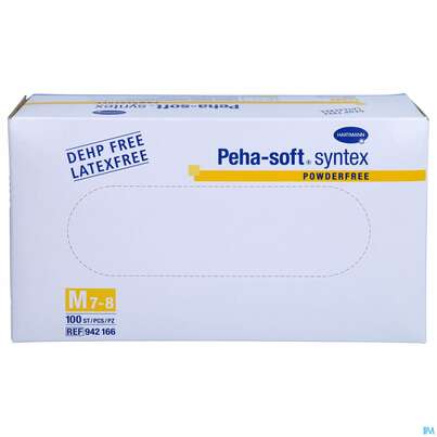 Sie sehen eine Packung Untersuchungshandschuhe Peha/soft/puderfrei Syntex Unsteril Mittel M 94216 100st, Produktbild: 01 Untersuchungshandschuhe Peha/soft/puderfrei Syntex Unsteril Mittel M 94216 100st, A-Nr.: 3700873 - 01
