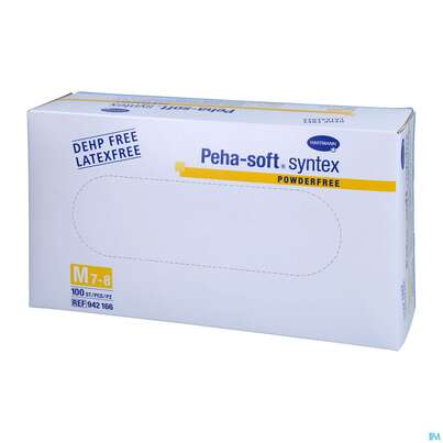 Sie sehen eine Packung Untersuchungshandschuhe Peha/soft/puderfrei Syntex Unsteril Mittel M 94216 100st, Produktbild: 02 Untersuchungshandschuhe Peha/soft/puderfrei Syntex Unsteril Mittel M 94216 100st, A-Nr.: 3700873 - 02