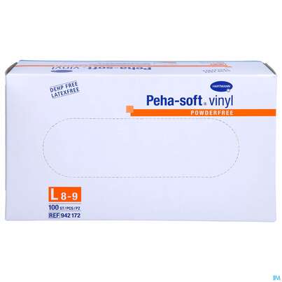 Sie sehen eine Packung Untersuchungshandschuhe Peha/soft/puderfrei Vinyl Unsteril Gross L 94217 100st, Produktbild: 01 Untersuchungshandschuhe Peha/soft/puderfrei Vinyl Unsteril Gross L 94217 100st, A-Nr.: 2369212 - 01