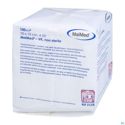 Sie sehen eine Packung Vlieskompressen Unsteril 4fach 10x 10cm 21230 100st, Produktbild: 02 Vlieskompressen Unsteril 4fach 10x 10cm 21230 100st, A-Nr.: 4798555 - 02