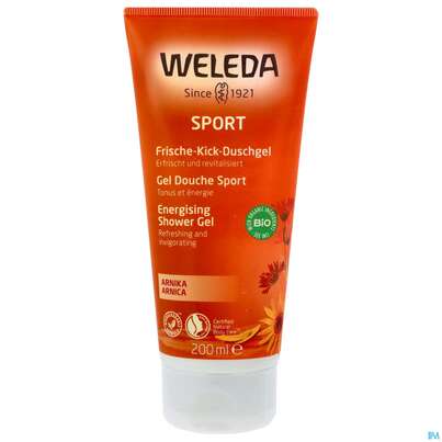 Sie sehen eine Packung Weleda Sport-frische Kick Duschgel Arnika 200ml, Produktbild: 01 Weleda Sport-frische Kick Duschgel Arnika 200ml, A-Nr.: 4269213 - 01