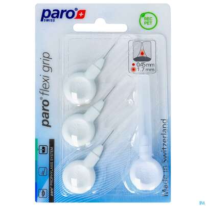 Sie sehen eine Packung Zahnbuersten Paro Flexigrip 1,7mm Weiss 4st, Produktbild: 01 Zahnbuersten Paro Flexigrip 1,7mm Weiss 4st, A-Nr.: 2690954 - 01