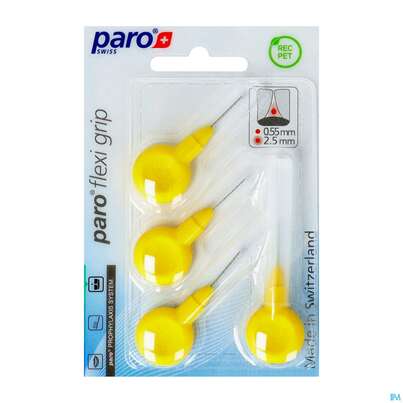 Sie sehen eine Packung Zahnbuersten Paro Flexigrip 2,5mm Gelb 4st, Produktbild: 02 Zahnbuersten Paro Flexigrip 2,5mm Gelb 4st, A-Nr.: 2652706 - 02