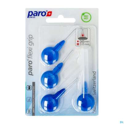 Sie sehen eine Packung Zahnbuersten Paro Flexigrip 3,0mm Blau 4st, Produktbild: 02 Zahnbuersten Paro Flexigrip 3,0mm Blau 4st, A-Nr.: 2652712 - 02