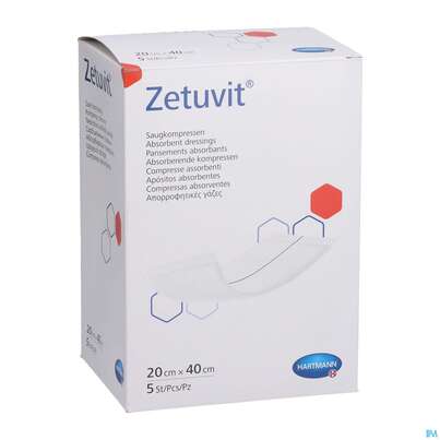 Sie sehen eine Packung Zetuvit Saugkompressen Steril 20x 40cm 5st, Produktbild: 02 Zetuvit Saugkompressen Steril 20x 40cm 5st, A-Nr.: 1166518 - 02