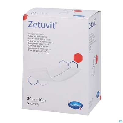 Sie sehen eine Packung Zetuvit Saugkompressen Steril 20x 40cm 5st, Produktbild: 03 Zetuvit Saugkompressen Steril 20x 40cm 5st, A-Nr.: 1166518 - 03