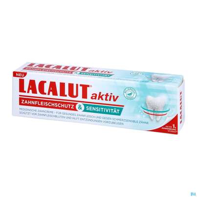 Sie sehen eine Packung Zahnpaste Laculat Activ Zahnfleischschutz +sensitivitaet 75ml, Produktbild: 02 Zahnpaste Laculat Activ Zahnfleischschutz +sensitivitaet 75ml, A-Nr.: 5375058 - 02